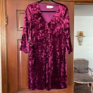 Eliza j crushed velvet shift dress bell sleeve